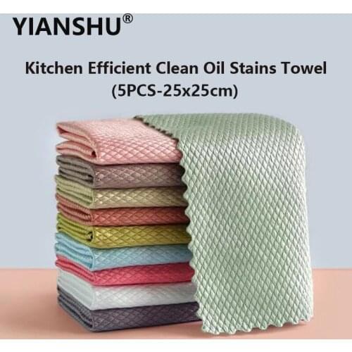 5Pcs Kitchen Efficient Clean Oil Stains Towel Fish Scale Rags Cleaning Cloth Home Washing Dish Cleaning Towel 25x25cm