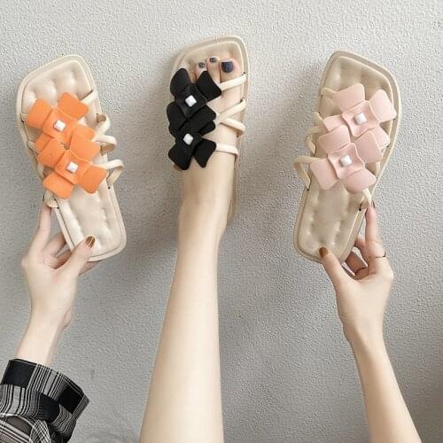 Summer Women Beach Sandals Shoes Outdoor Slides Flower Slippers Orange Flats Slip On Comfortable Slippers Lightweight Footwear