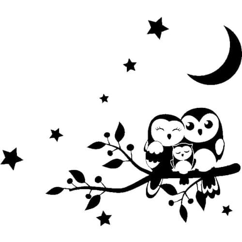 Family Owl and Starry Night Auto Sticker Pvc High Quality Car Decoration Personality Waterproof Decal Black/white, 16cm * 18cm