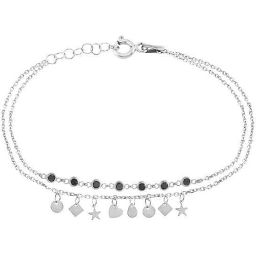 Silver Black Cubic Zirconia Star Heart Sequin Dangle Bracelet, best present options for Your Loved Ones