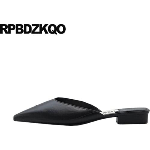 Beige Square Slippers Slides Low Heel Designer Shoes Women Luxury 2021 Sandals Chunky Mules Pointed Thick Black Famous Brand