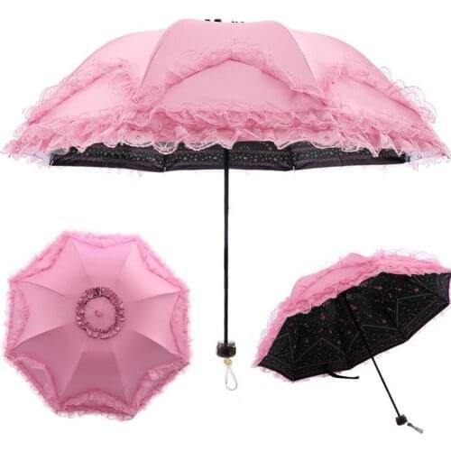 Sunscreen Female Sun Umbrella UV Protection Umbrella Rain and Sun Dual-use Folding Vinyl Princess Lace Sunshade Umbrella Goddess