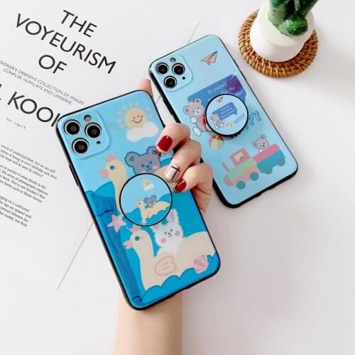 Blue Ray Cartoon Bear Rabbit Soft Silicone Phone Case With Bracket Rope For Redmi Note 4X 6 Pro 7 8 Pro 8T 9S Redmi 9A 9C 9T 8A