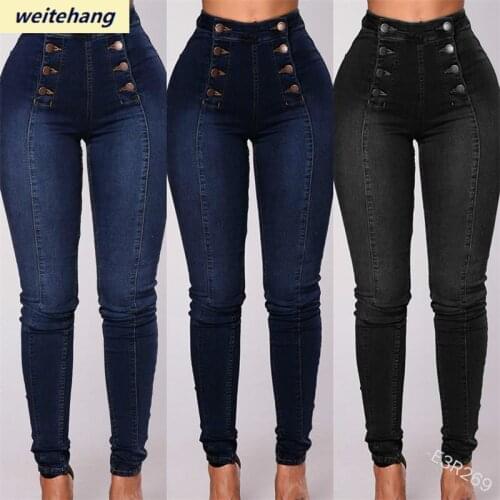 Vintage Skinny double-breasted High Waist Pencil Jeans Women Slim Fit Stretch Denim Pants Full Length Denim Tight Trousers 88