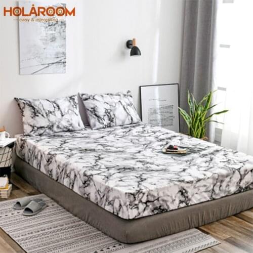 Marble Pattern Mattress Protector Cover Polyester Mattress Protective Case Anti-Slip Dust Bed Protect Cover Printed Pillowcase