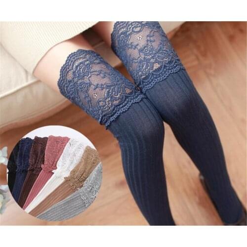 Lace Trim Print Women Stockings Sexy Transparent Silk Thigh High Knee Socks Mesh Stockings lolita Long Socks B687