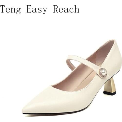 Pointed Toe Gold High Heels Womens Office Pumps Pearls Buckle Strap Mary Janes Woman Shoes Zapatos De Mujer 2021 Heels Women 39