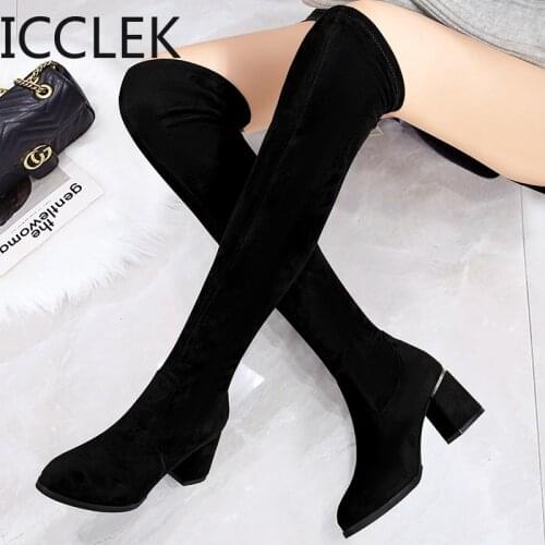 2020 Winter Over The Knee Boots Women Stretch Fabric Thigh High Sexy Zipper Woman Shoes Long Bota Feminina Zapatos De Mujer