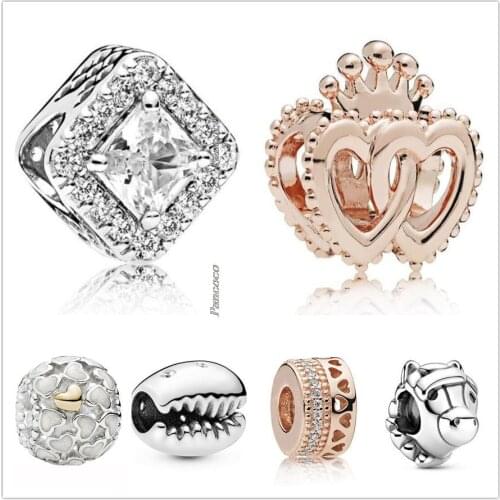 Original 925 Sterling Silver Coffee Bean Shell With Crystal Charm Beads Fit Women Pandora Bracelet & Necklace Jewelry