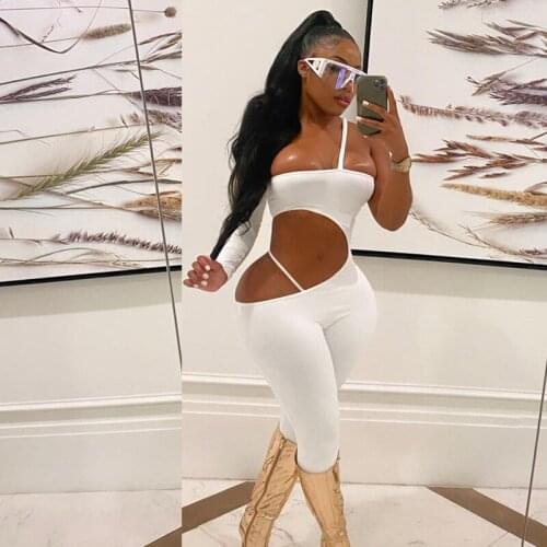 Summer Hollow Out Slash Neck close-fitting Jumpsuit Women Sexy Backless One Piece Outfit Women Club Outfits For Women Clothes