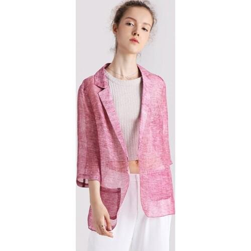 Silk Linen Suit 50% Mulberry Silk Women Coat Jacquard OL Office Blazer M L XL FREE SHIPPING