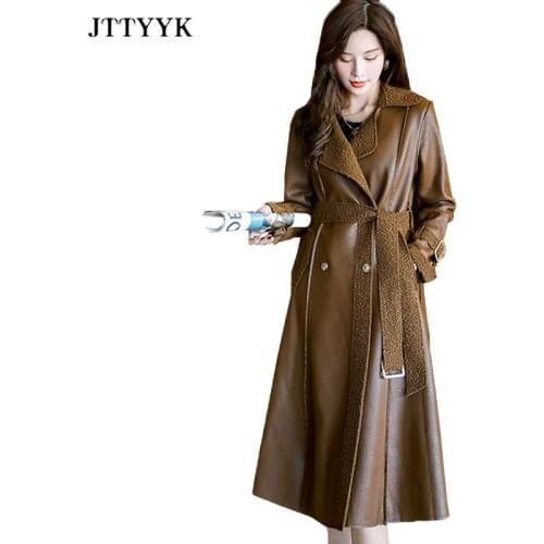 Long PU Leather Jacket Coat Women 2021 Autumn Winter Trench Coat New Fashion Plus Down Fur Coat Female Jacket Solid Outerwear