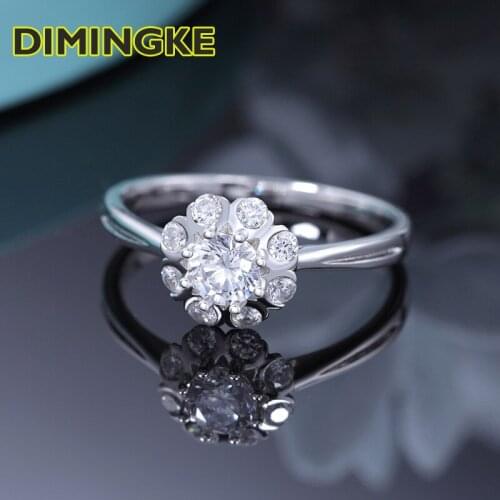 DIMINGKE 1CT 6.5MM D Color Moissanite Flower Ring Passed Diamond Test S925 Sterling Silver Womens Jewelry Wedding Party