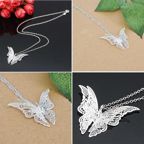 New fashion womens cut out pointed Butterfly Necklace with chain and flying wings silver color Necklace