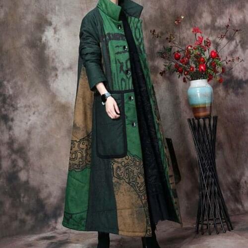 Winter 2021 new Large size padded coat women mid-length quilted thick padded coat Chinese ethnic style printed coat jacket s101