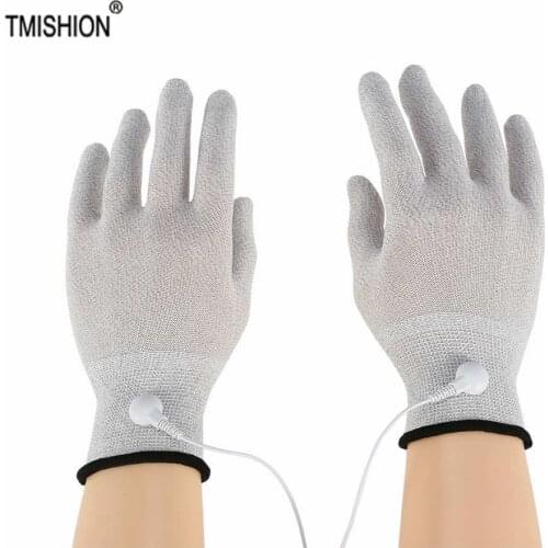 1 Pair Massage Electrode Gloves Conductive Electrode Massage Therapy Gloves Therapy Hand Massager Electrotherapy Lead Wires