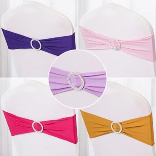 100PCS/Lot Chair Sash Bands Spandex 15X35cm Stretch Lycra Chair Cover Sashes Bows Tith Diamond Ring for Wedding Party