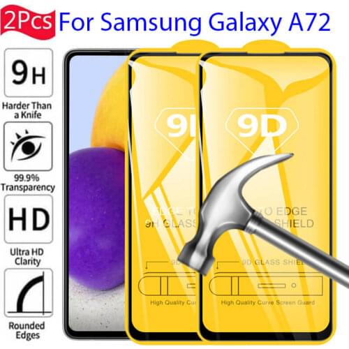 2Pcs 9D Samsun A72 Glass Full Cover For Samsung Galaxy A32 A52 A72 Protective Glass Galaxi A 72 32 Safety Screen Protector