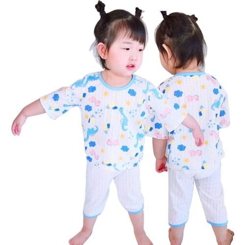 2021 Baby Boys Pajama Sets Girls 3/4 Sleeves Cotton Sleepwear Kids Home Wearing Air-conditioned Clothing Children 1-3 Years Old