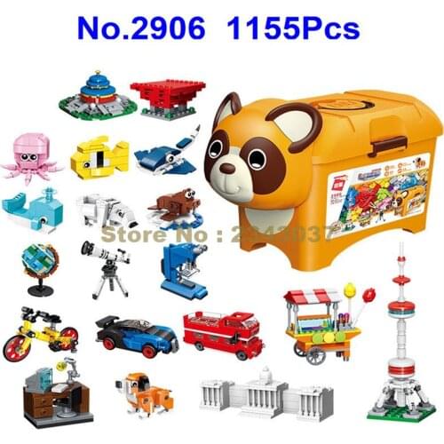 2906 1155pcs Creative Animal Architecture Bicycle Bus Car Vehicle Educational Tools Building Blocks(no Box) Toy