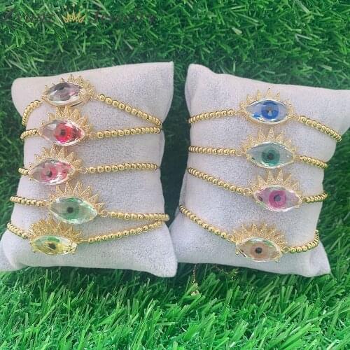 5PCS, Boho Style Eye Bracelet Charm Crystal Handmade Luxury CZ Pave Beaded Bracelets & Bangles for Women Chain Jewelry
