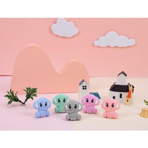Sunrony 50pcs BPA Free Animal Silicone Beads Baby Teething Necklace Toy elephant Food Grade Silicone Cartoon Nursing Tiny Rod