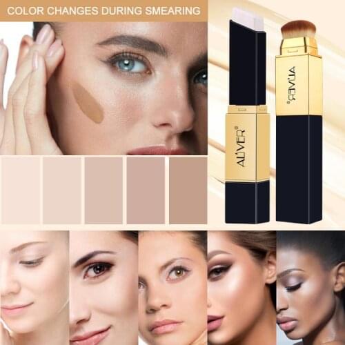 ALIVER Double-headed Facial Brighten Moisturizing Concealer Color Temperature Change Long Lasting Face Foundation Makeup TSLM2