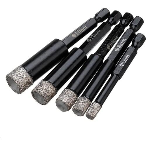 6/8/10/12mm Vaccum Brazed Diamond Dry Drill Bits Hole Saw Cutter for Granite Marble Ceramic Tile Glass WWO66
