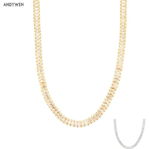 ANDYWEN 100% 925 Sterling Silver Luxury CZ Zircon Chain Choker Fine Jewelry 2020 Rock Punk Thick Large Bling Luxury Jewels