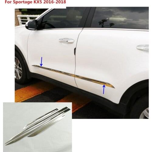 Free shipping car detector stainless steel Side Door Body trim stick Strip Molding part 4pcs for Kia Sportage KX5 2016 2017 2018