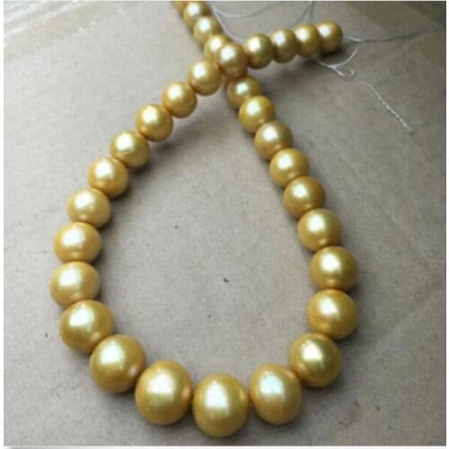 Big 16-12mm golden pearl necklace 18inch 36" Yellow Clasp