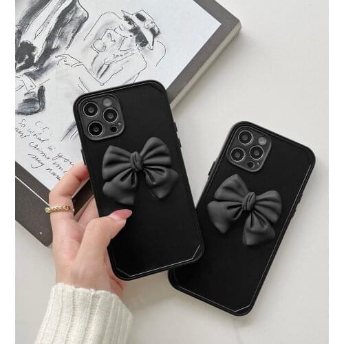 Fashion Black 3D Bowtie Phone Case for iPhone 11 12 PRO MAX X XS XR XSMAX 7 8 PLUS Cute Girl Soft Black Cover for 12 Promax