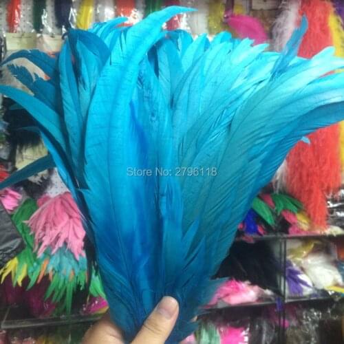 Cheap! 50 pcs 14-16"/35-40cm blue Pheasant Chicken Rooster feathers for mask jewelry craft dress making bulk sale