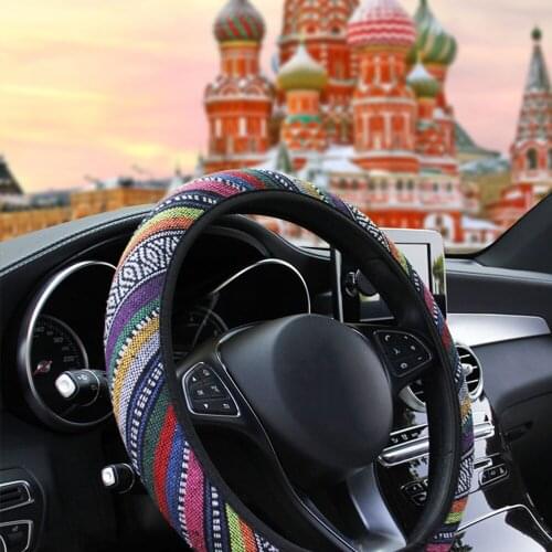 Elastic Car Accessories Auto Decoration Ethnic Style Universal Linen Car Steering Wheel Cover