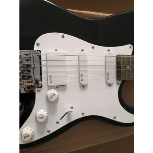 Free shipping order booking 6 strings guitar, black guitar,tremolo bridge SSH pickups,yellow maple neck,big head,locked buttons