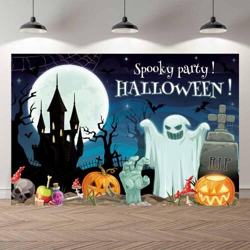 Seekpro Photography Background Happy Halloween party scary night ghost castle moon holiday Backdrop Photo Background Photocall