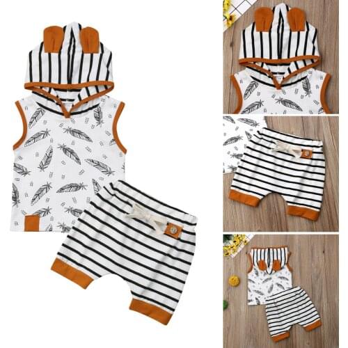 2pcs Toddler Baby Boy Girl 0-24M Hooded T-shirt Tops+Shorts Pants Outfits Set Clothes
