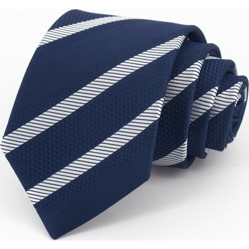 New High Quality Blue Striped 8CM Tie for Men Mariage Business Dress Office Necktie Cravate Wedding Gifts With Box