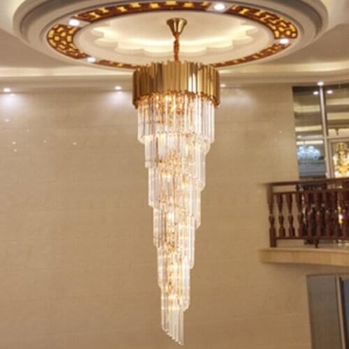 Top Luxury Modern Chandelier Lighting For Staircase Long Gold Crystal Light Fixtures Large Hallway Indoor Stair LED Cristal Lamp