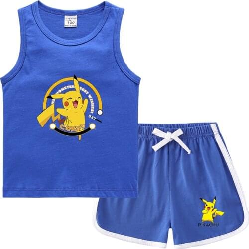 Pokemon Pikachu Toddler Boy Clothes Summer Childrens O-Neck Short-sleeved Shorts Set Cotton T-shirt for Girls Baby Suit 2PCS