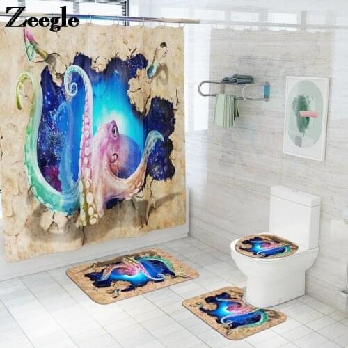 Bath Mat Shower Carpet Non-slip Toilet Seat Cover Mat Absorbent Bathroom Mat Set Anti-slip Mat for Bathroom Printing Floor Rugs