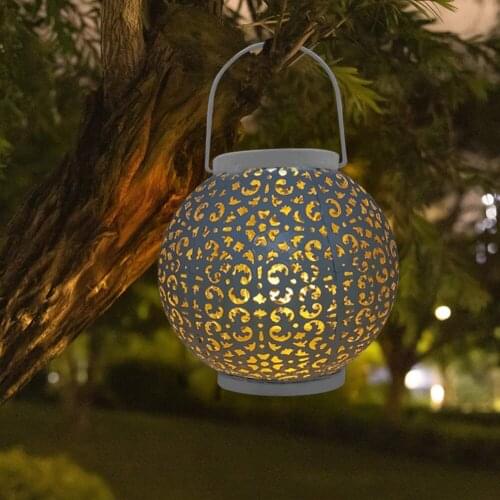 Creative Hollow Solar LED Fairy Lights Iron Art Lantern Light Outdoor Decor Lighting Hanging Lamp for Garden Yard Pathway decor
