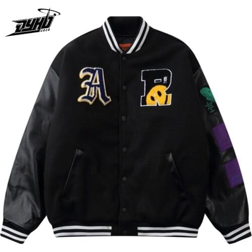 Hip Hop Jacket Men Baseball Coats Bomber Furry Smiley Patchwork Color Block Jacket Womens Harajuku Casual Streetwear Men Cotton