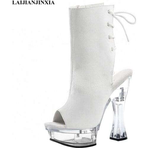 LAIJIANJINXIA New 14 cm Stiletto Heels Women Boots Sexy Ankle Boots Matte Black Round Head Party Club Model Pole Dancing Shoes