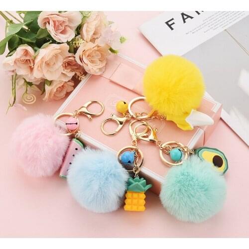 Cute Fruit Avocado Keychain Faux Fur Pom Pom Key Chains for Women Car Bag Pendant Keyring Jewelry Kids Gift Porte Cef