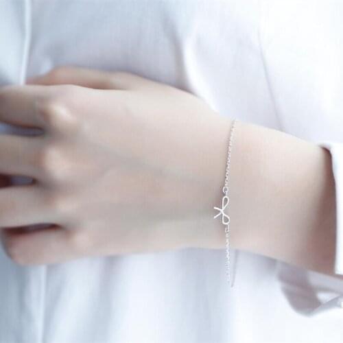 Korea Bow Sweet Cute Gift 925 Sterling Silver Temperament Female Trendy Resizable Bracelets SBR028