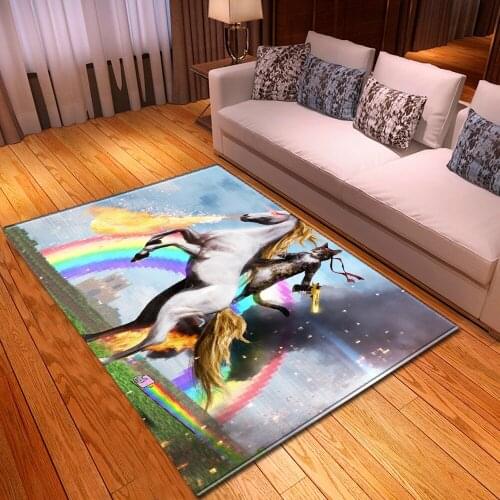Cute cartoon unicorn 3D printing dream floor mat door mat non-slip mat carpet bedroom living room home decoration