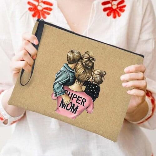 Super Mama Multifunctional Canvas Makeup Bags Travel Storage Bag Handbag Cosmetic Case Shopping Coin key Purse Totes Mother Gift