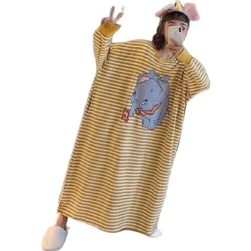 Fashion Plus Size Striped Dress Women Autumn And Winter Dresses For Women 2021 New Cotton Long-Sleeved Loose Long Pajamas Dress
