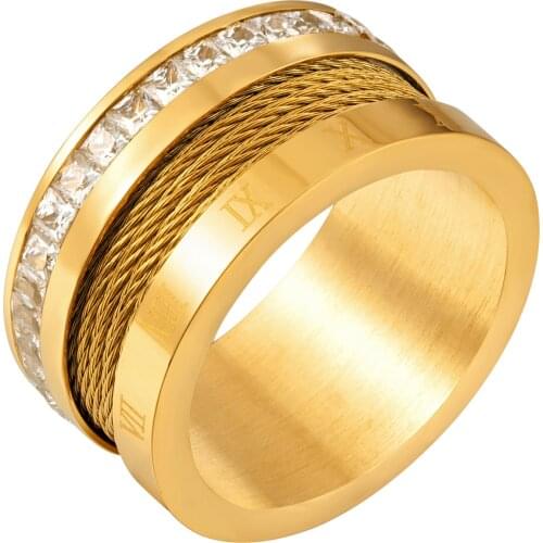 Fashion Square Rhinestones Wire Roman Numerals Rings For Men Women Punk Stainless Steel Classic Jewelry Wedding Party Gifts